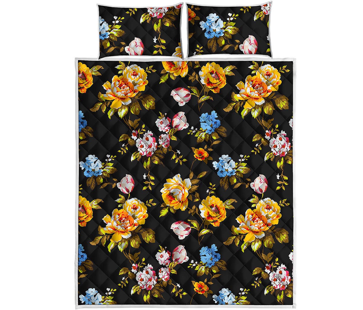 Vintage Floral Flower Pattern Print Quilt Bed Set