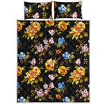 Vintage Floral Flower Pattern Print Quilt Bed Set