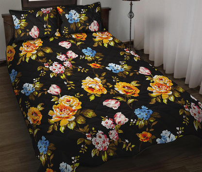 Vintage Floral Flower Pattern Print Quilt Bed Set