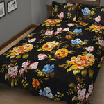 Vintage Floral Flower Pattern Print Quilt Bed Set