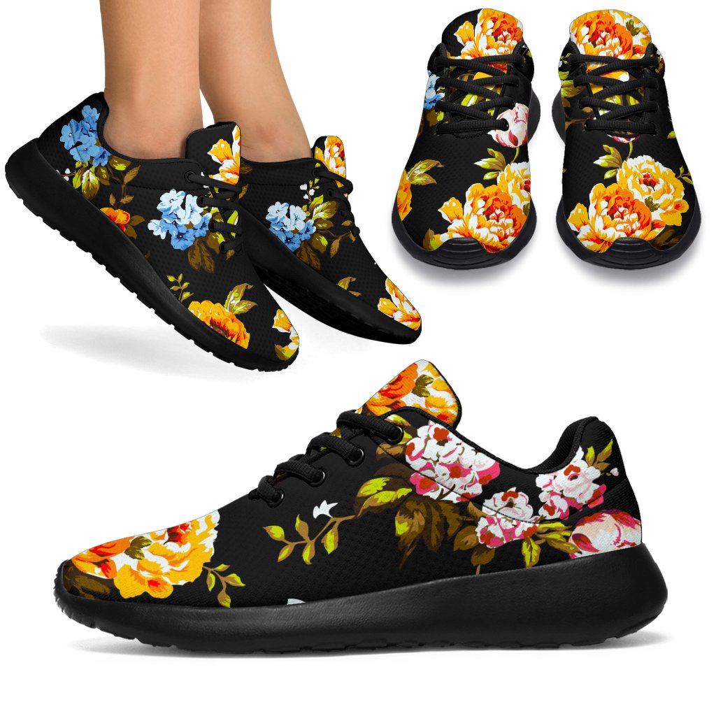 Vintage Floral Flower Pattern Print Sport Shoes GearFrost
