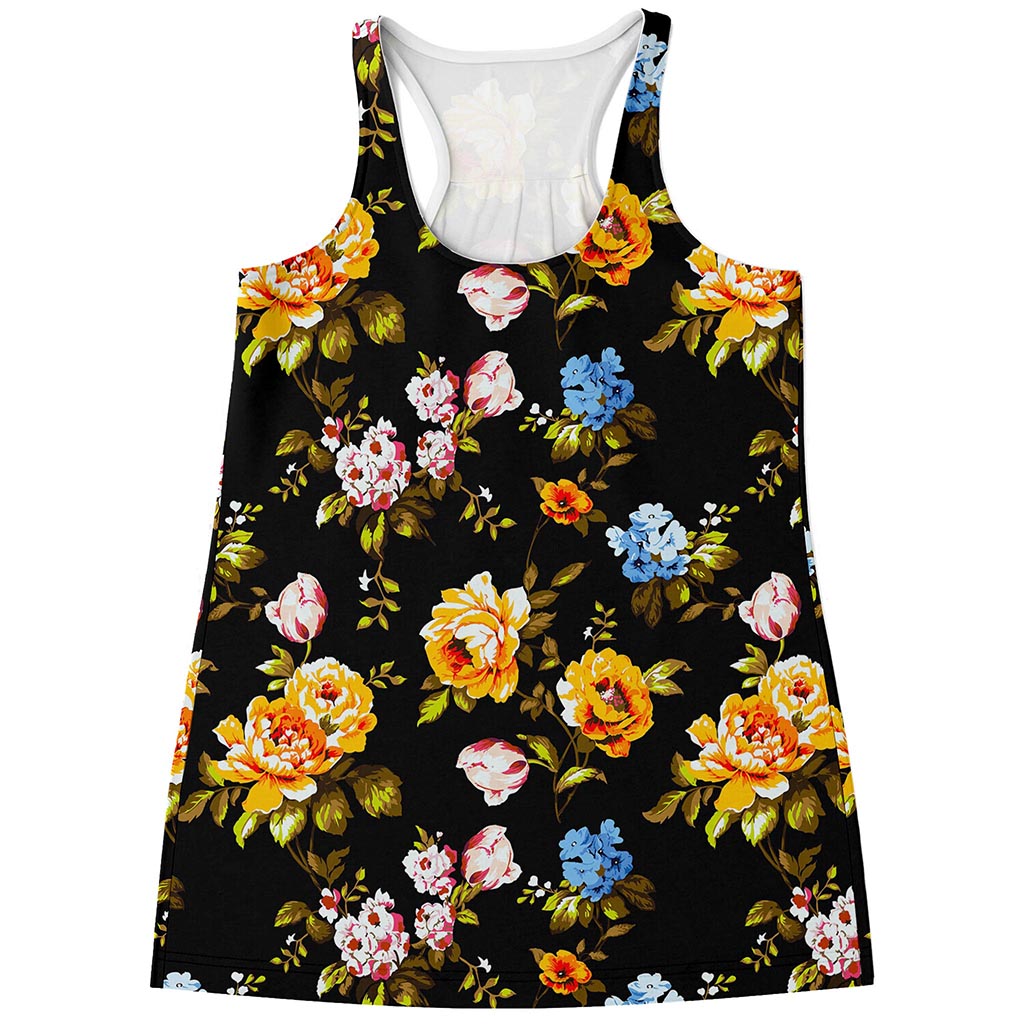 Vintage Floral Flower Pattern Print Women's Racerback Tank Top