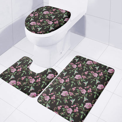 Vintage Floral Hummingbird Print 3 Piece Bath Mat Set