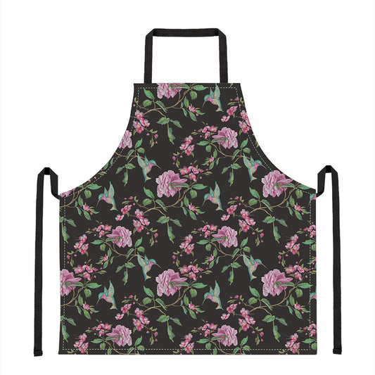 Vintage Floral Hummingbird Print Apron