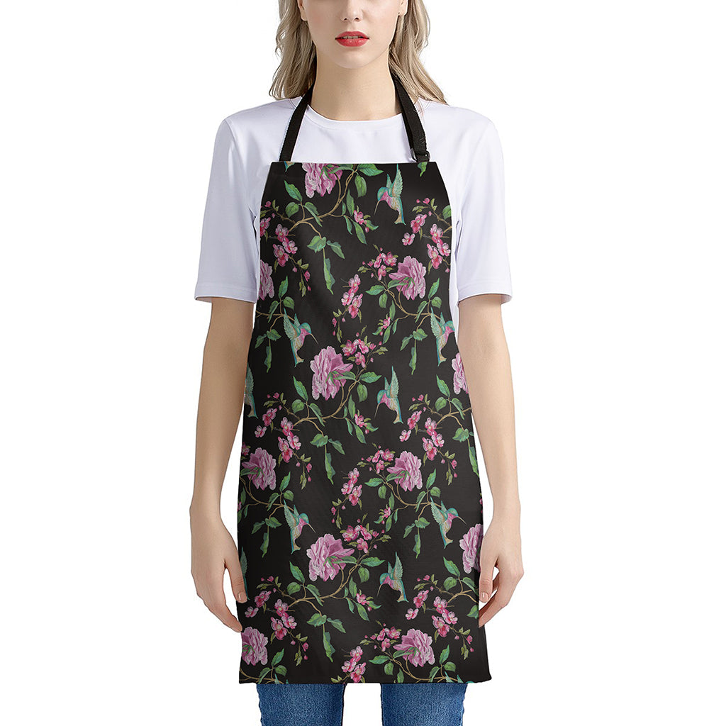 Vintage Floral Hummingbird Print Apron