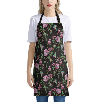 Vintage Floral Hummingbird Print Apron