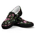 Vintage Floral Hummingbird Print Black Slip On Sneakers