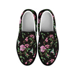 Vintage Floral Hummingbird Print Black Slip On Shoes