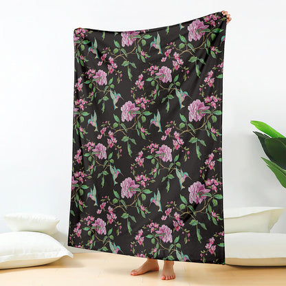 Vintage Floral Hummingbird Print Blanket