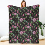 Vintage Floral Hummingbird Print Blanket