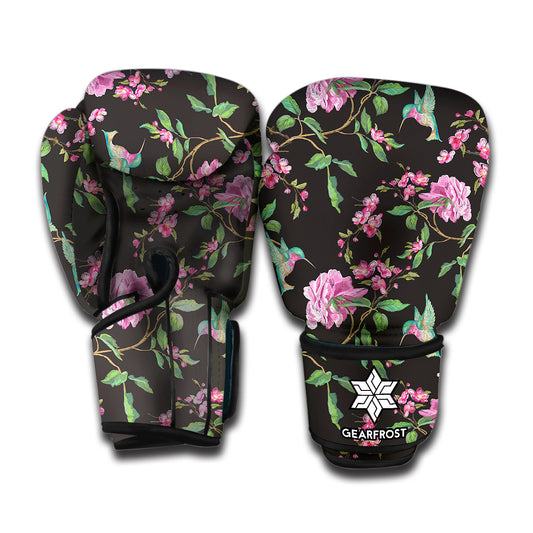 Vintage Floral Hummingbird Print Boxing Gloves