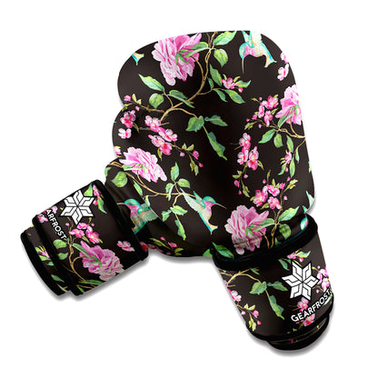 Vintage Floral Hummingbird Print Boxing Gloves