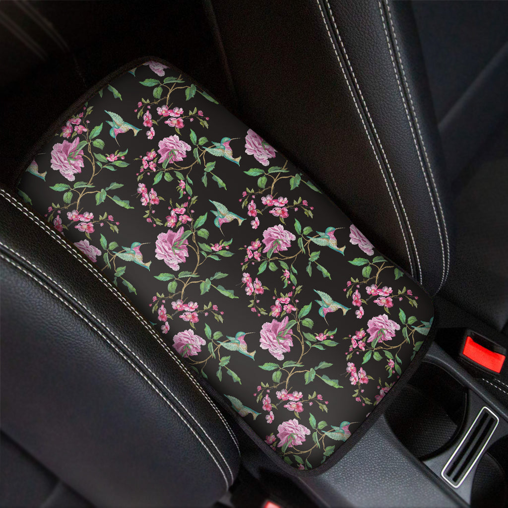 Vintage Floral Hummingbird Print Car Center Console Cover