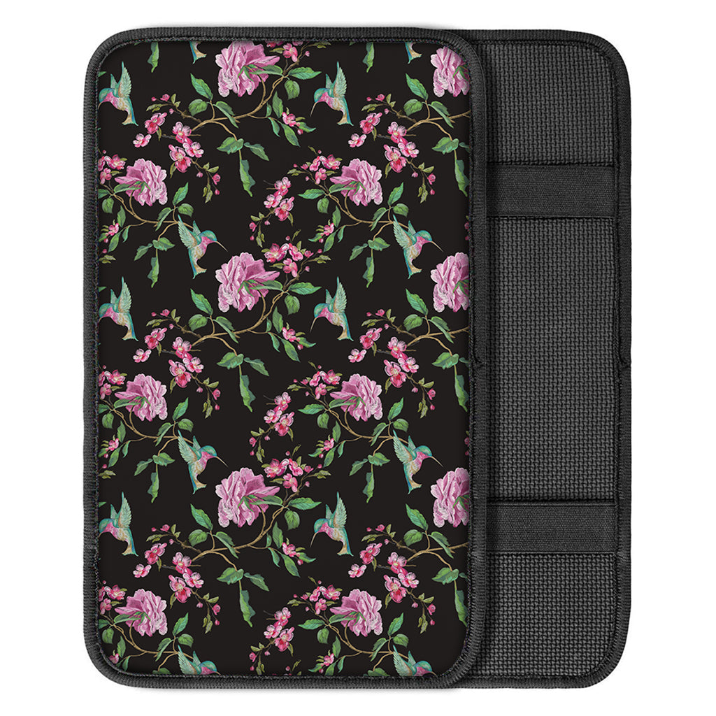 Vintage Floral Hummingbird Print Car Center Console Cover