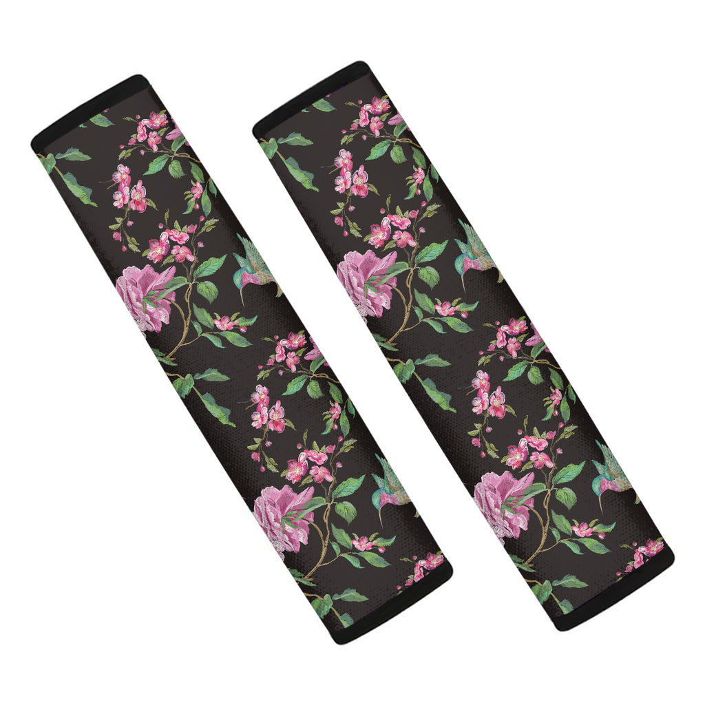 Vintage Floral Hummingbird Print Car Seat Belt Covers