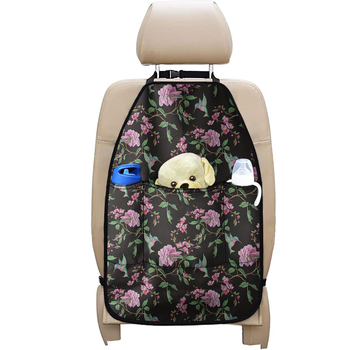 Vintage Floral Hummingbird Print Car Seat Organizers
