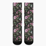 Vintage Floral Hummingbird Print Crew Socks