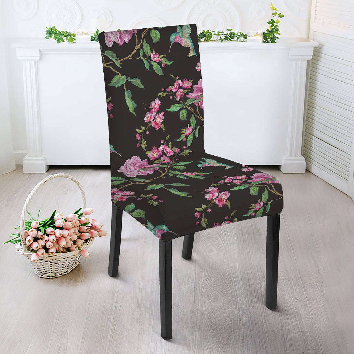 Vintage Floral Hummingbird Print Dining Chair Slipcover