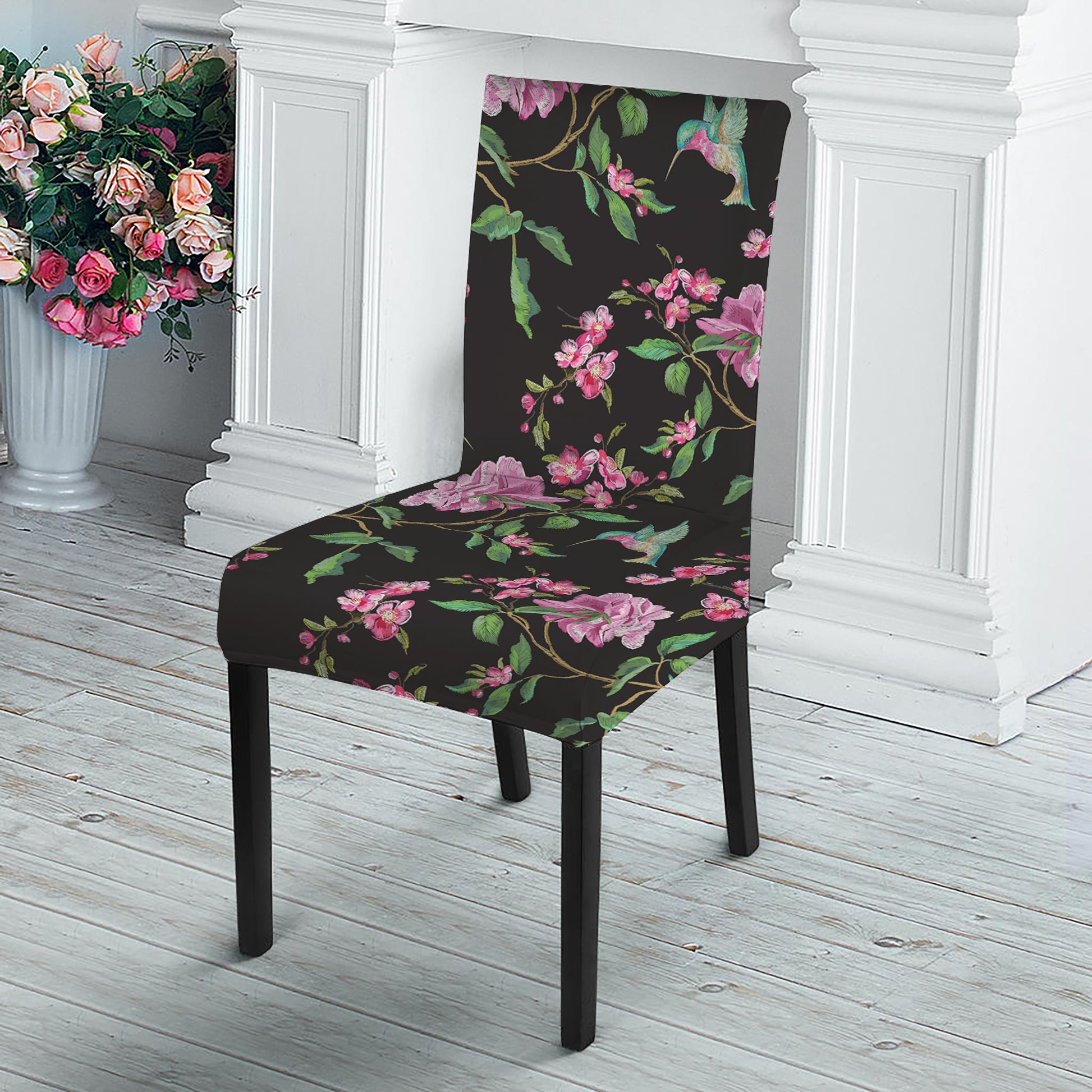 Vintage Floral Hummingbird Print Dining Chair Slipcover