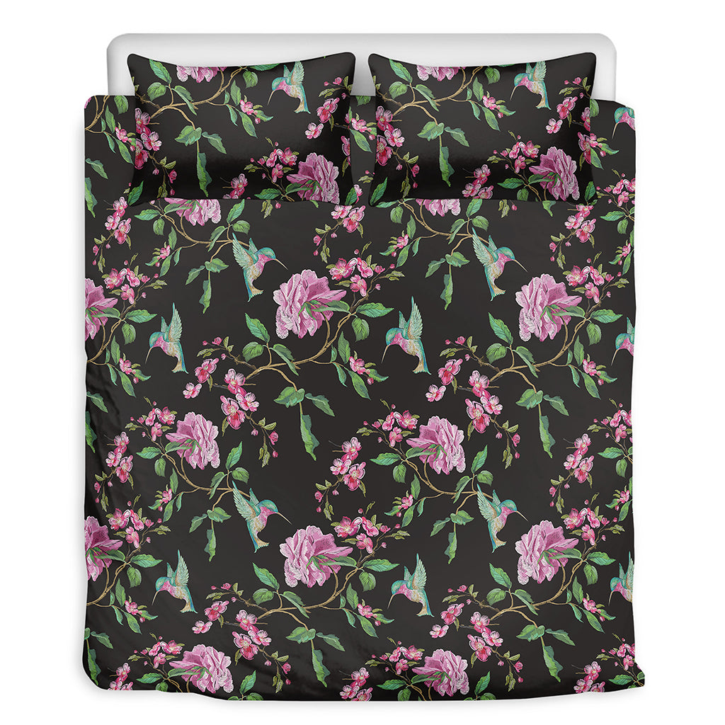 Vintage Floral Hummingbird Print Duvet Cover Bedding Set