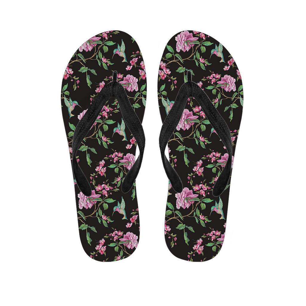 Vintage Floral Hummingbird Print Flip Flops