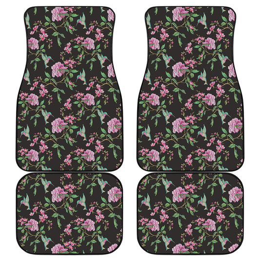 Vintage Floral Hummingbird Print Front and Back Car Floor Mats