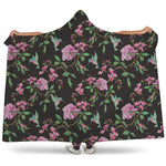 Vintage Floral Hummingbird Print Hooded Blanket