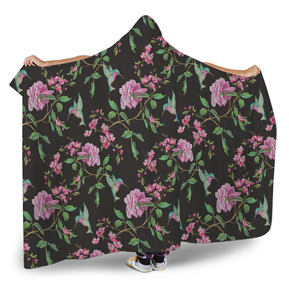 Vintage Floral Hummingbird Print Hooded Blanket