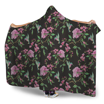 Vintage Floral Hummingbird Print Hooded Blanket