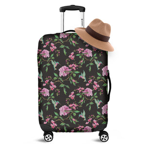 Vintage Floral Hummingbird Print Luggage Cover