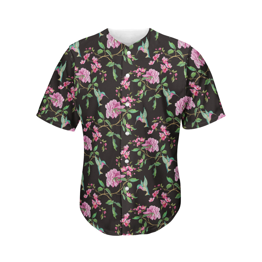 Vintage Floral Hummingbird Print Men's Baseball Jersey