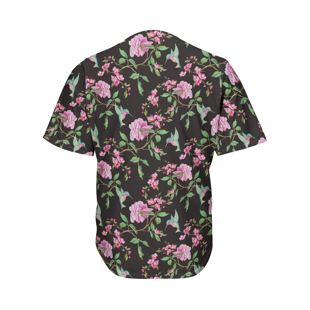 Vintage Floral Hummingbird Print Men's Baseball Jersey