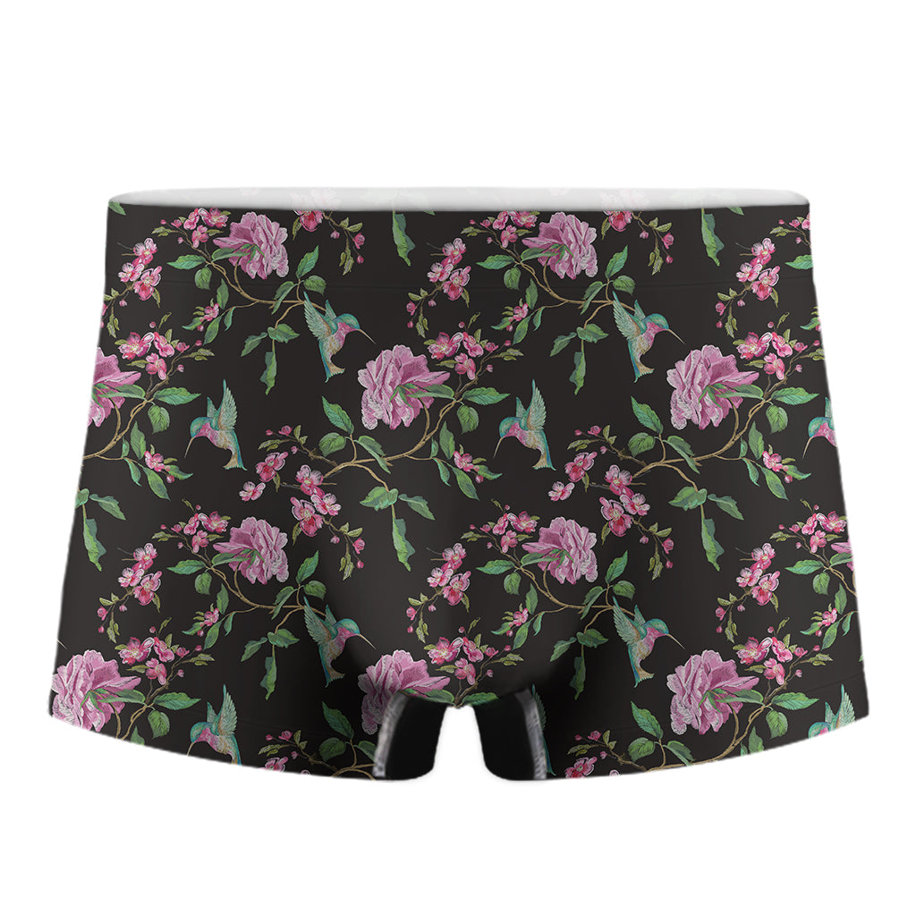 Vintage Floral Hummingbird Print Men's Boxer Briefs