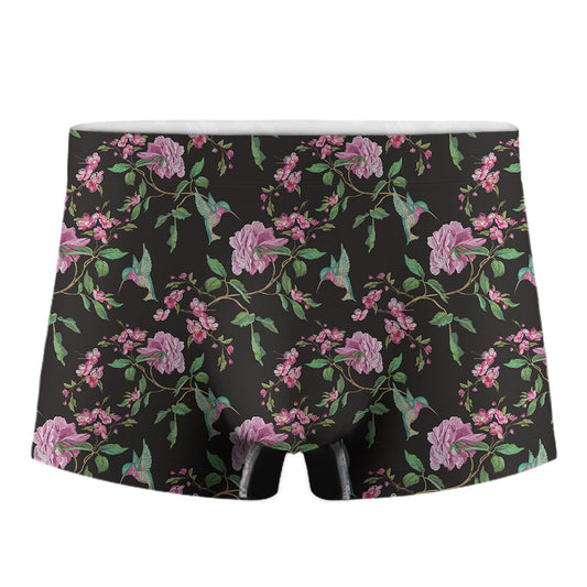 Vintage Floral Hummingbird Print Men's Boxer Briefs