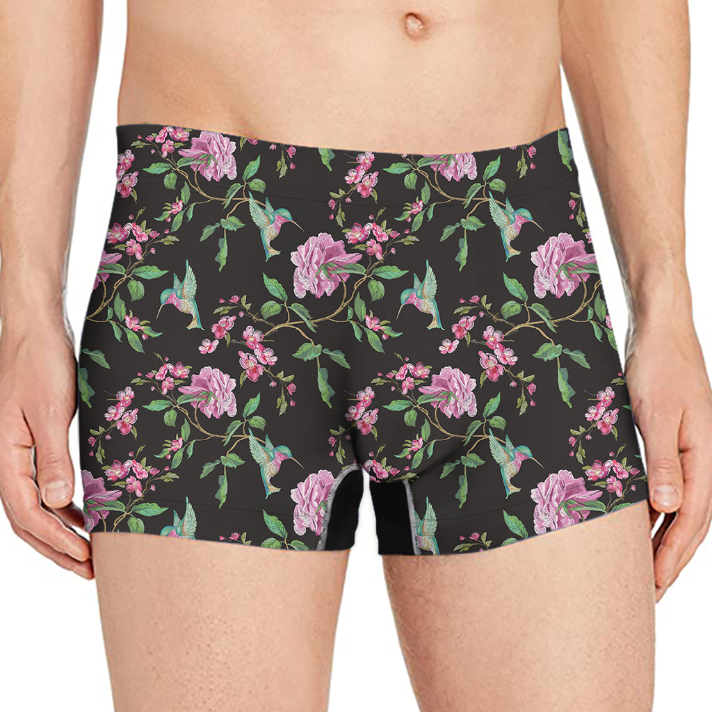 Vintage Floral Hummingbird Print Men's Boxer Briefs