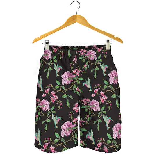 Vintage Floral Hummingbird Print Men's Shorts
