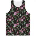 Vintage Floral Hummingbird Print Men's Tank Top