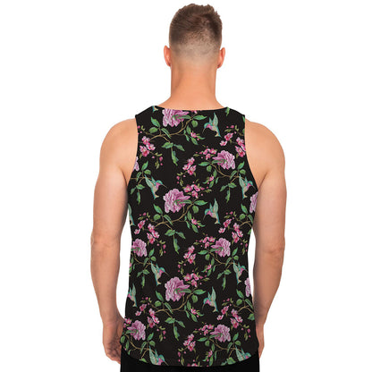 Vintage Floral Hummingbird Print Men's Tank Top