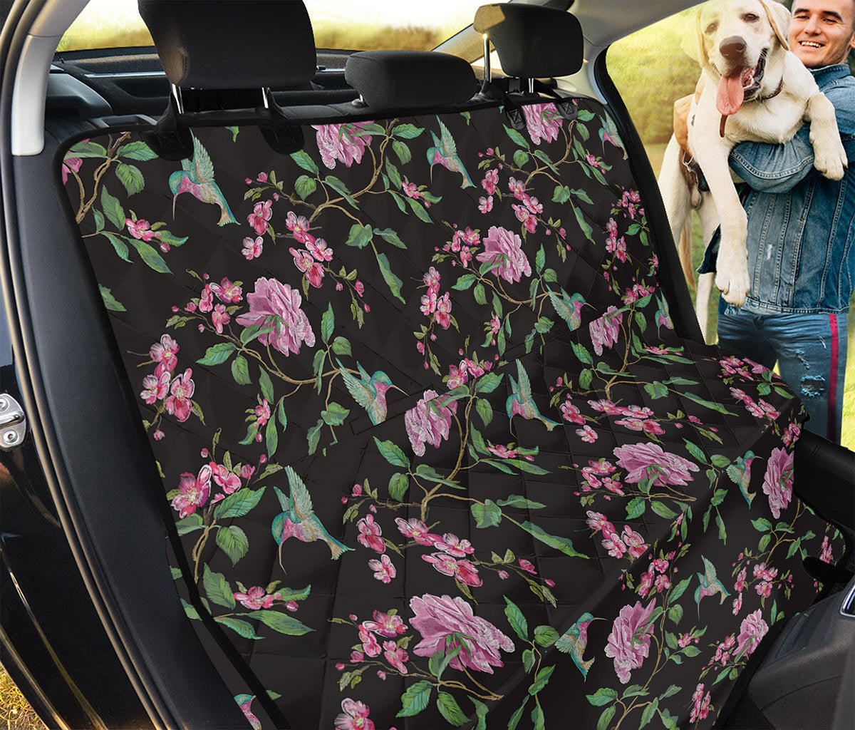 Vintage Floral Hummingbird Print Pet Car Back Seat Cover