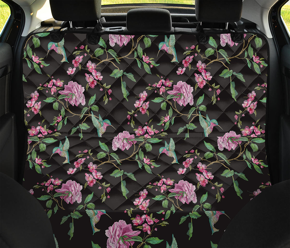 Vintage Floral Hummingbird Print Pet Car Back Seat Cover