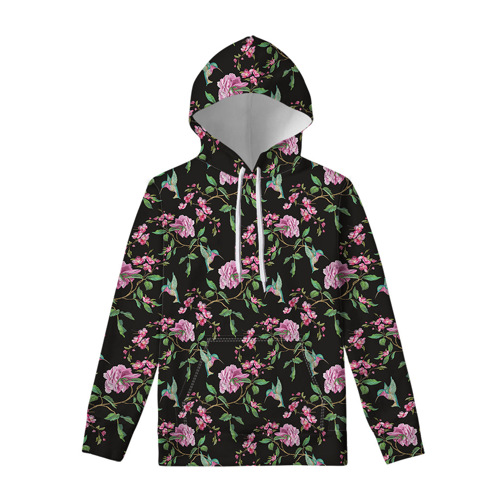 Vintage Floral Hummingbird Print Pullover Hoodie