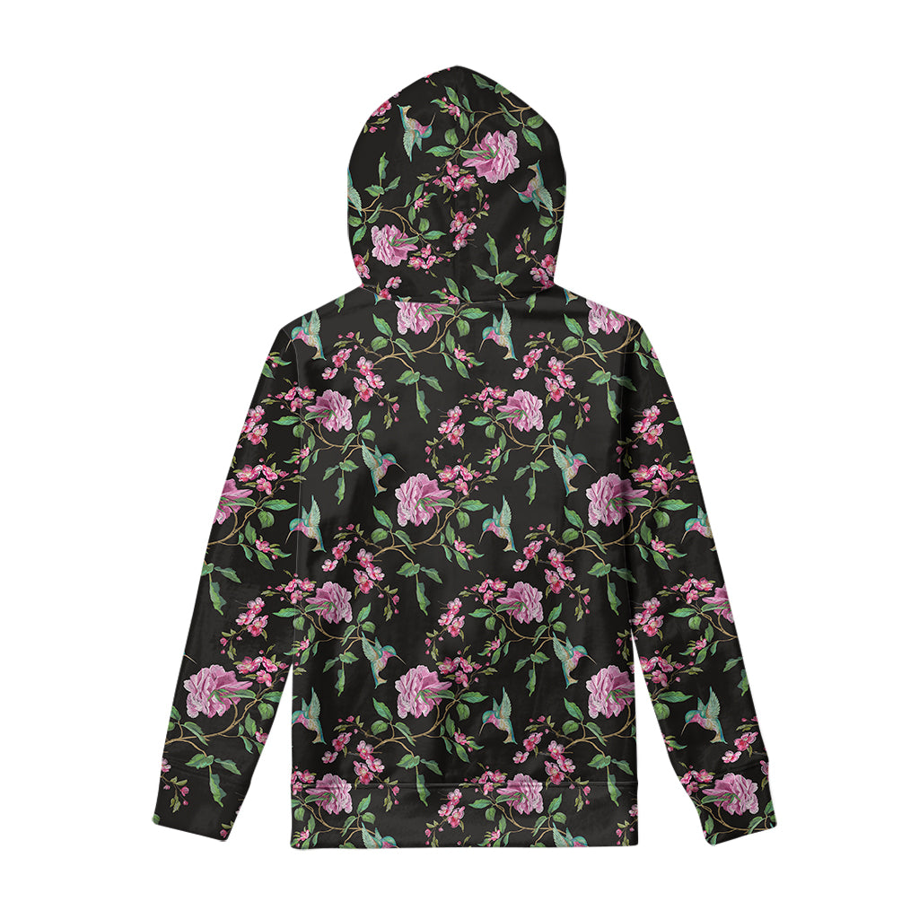 Vintage Floral Hummingbird Print Pullover Hoodie