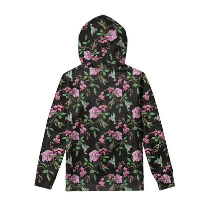 Vintage Floral Hummingbird Print Pullover Hoodie