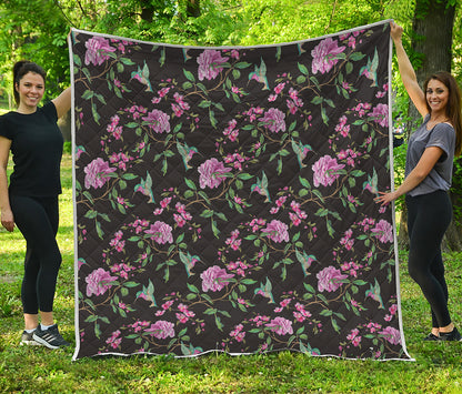 Vintage Floral Hummingbird Print Quilt