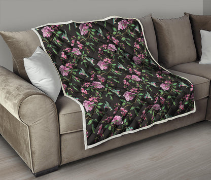 Vintage Floral Hummingbird Print Quilt