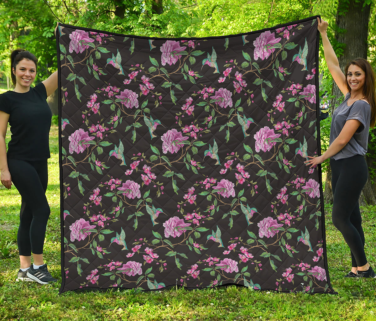 Vintage Floral Hummingbird Print Quilt