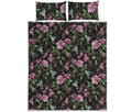 Vintage Floral Hummingbird Print Quilt Bed Set