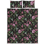 Vintage Floral Hummingbird Print Quilt Bed Set