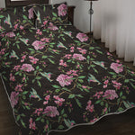 Vintage Floral Hummingbird Print Quilt Bed Set