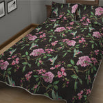 Vintage Floral Hummingbird Print Quilt Bed Set